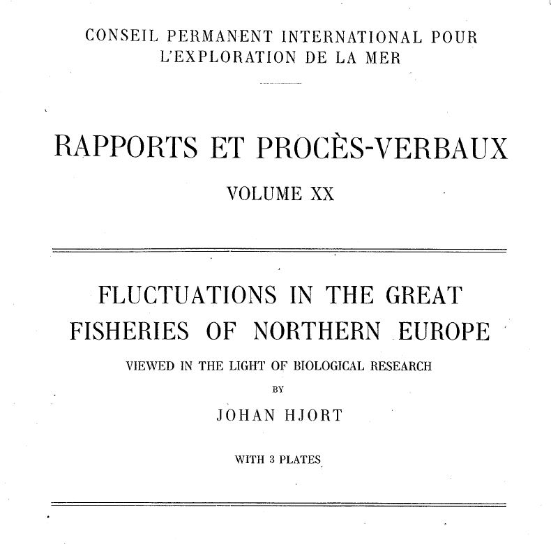 "Fluctuations in the Great Fisheries of Northern Europe" av Johan Hjort kom ut i 1914, og er rekna som det viktigaste forskingsarbeidet han gjorde. 